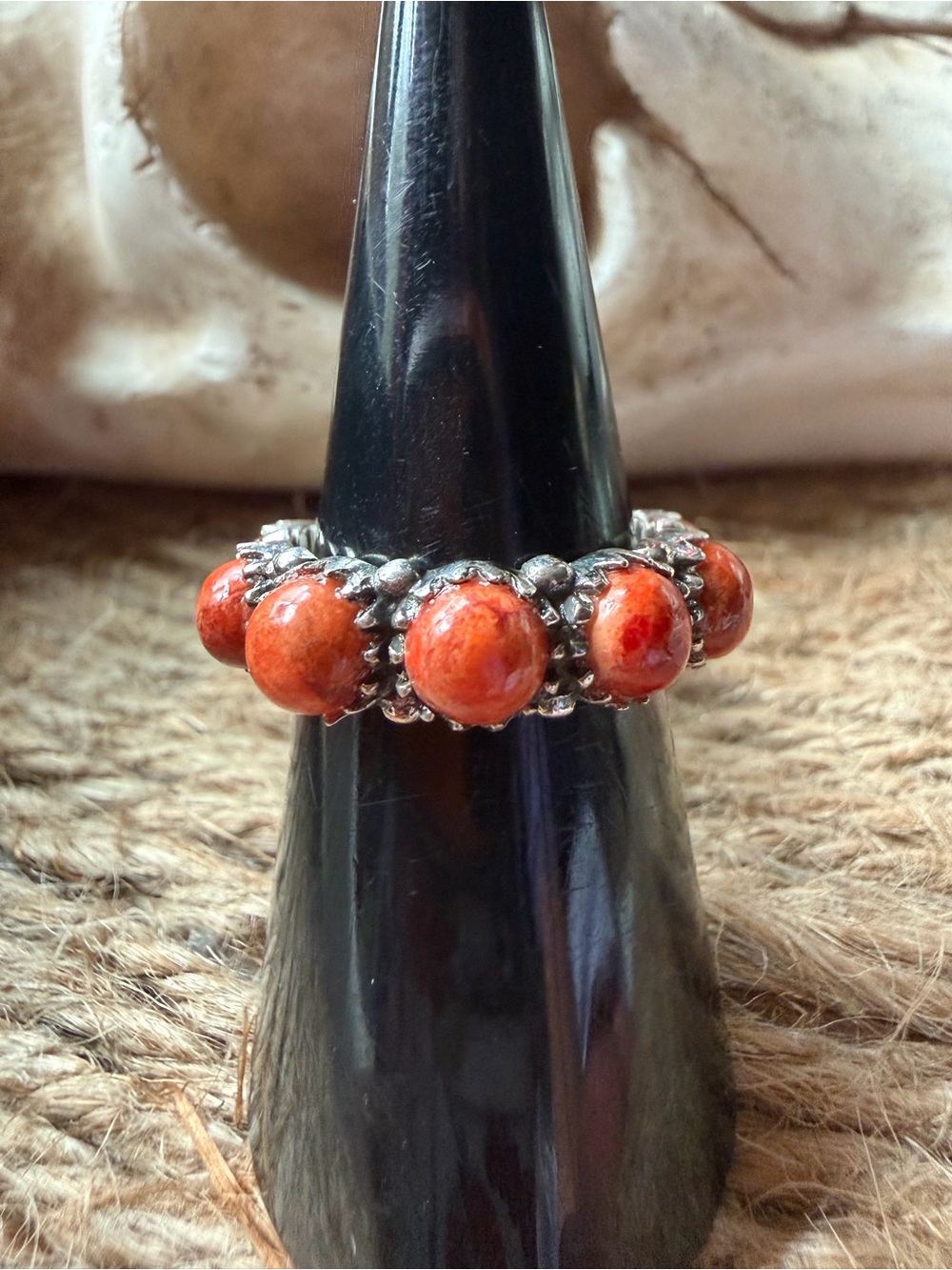 Handcrafted Orange Mohave Sterling Silver Statement Ring - Women Jewelry